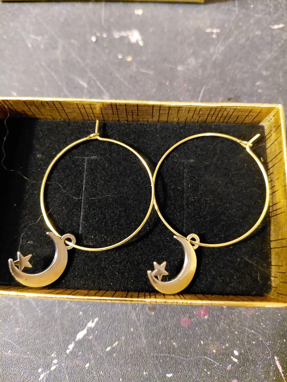 Gold Crescent Moon & Star Hoop Earrings for Women